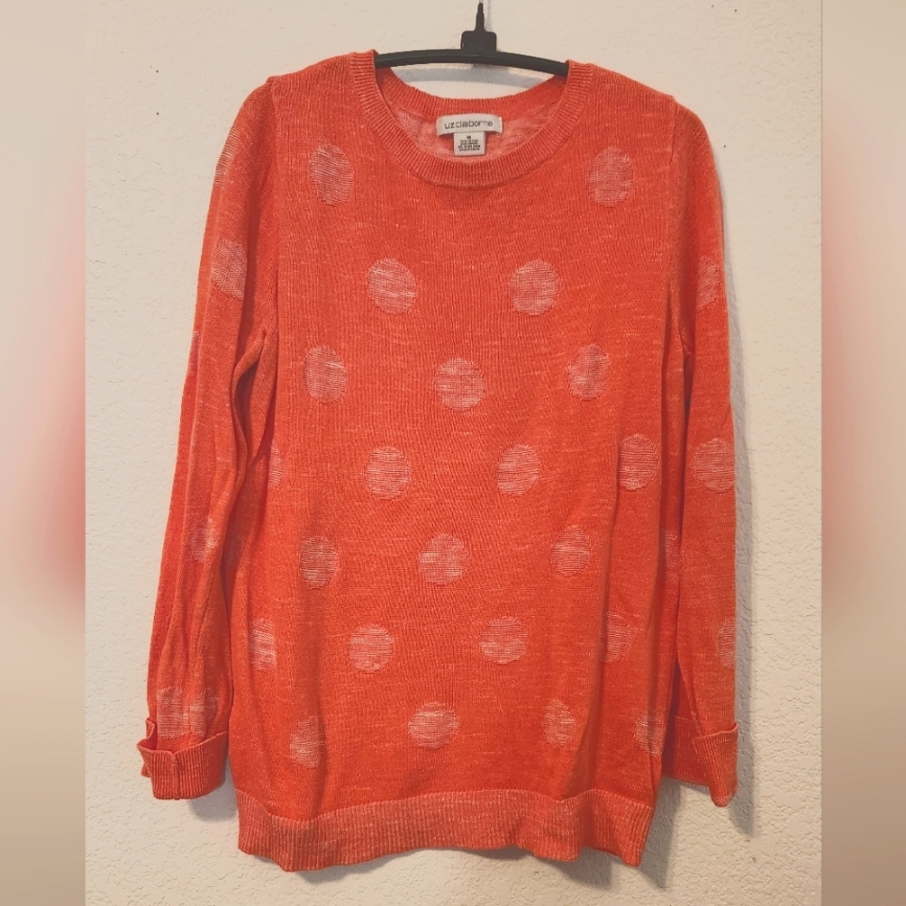 Liz Claiborne Women's Coral Polka Dot Crewneck Sweater, Size M